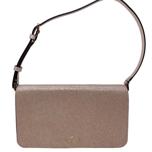Kate Spade Smooth Glitter Tinsel Flap Shoulder Bag In Rose...